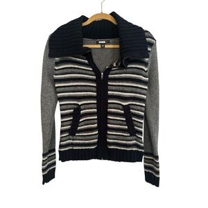 Banana Republic Full Zipup Black and White Striped Cardigan